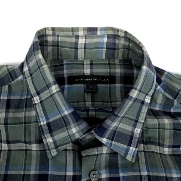 John Varvatos Green Plaid Lightweight Long Sleeve Button Down Shirt Mens Medium - Picture 3 of 8